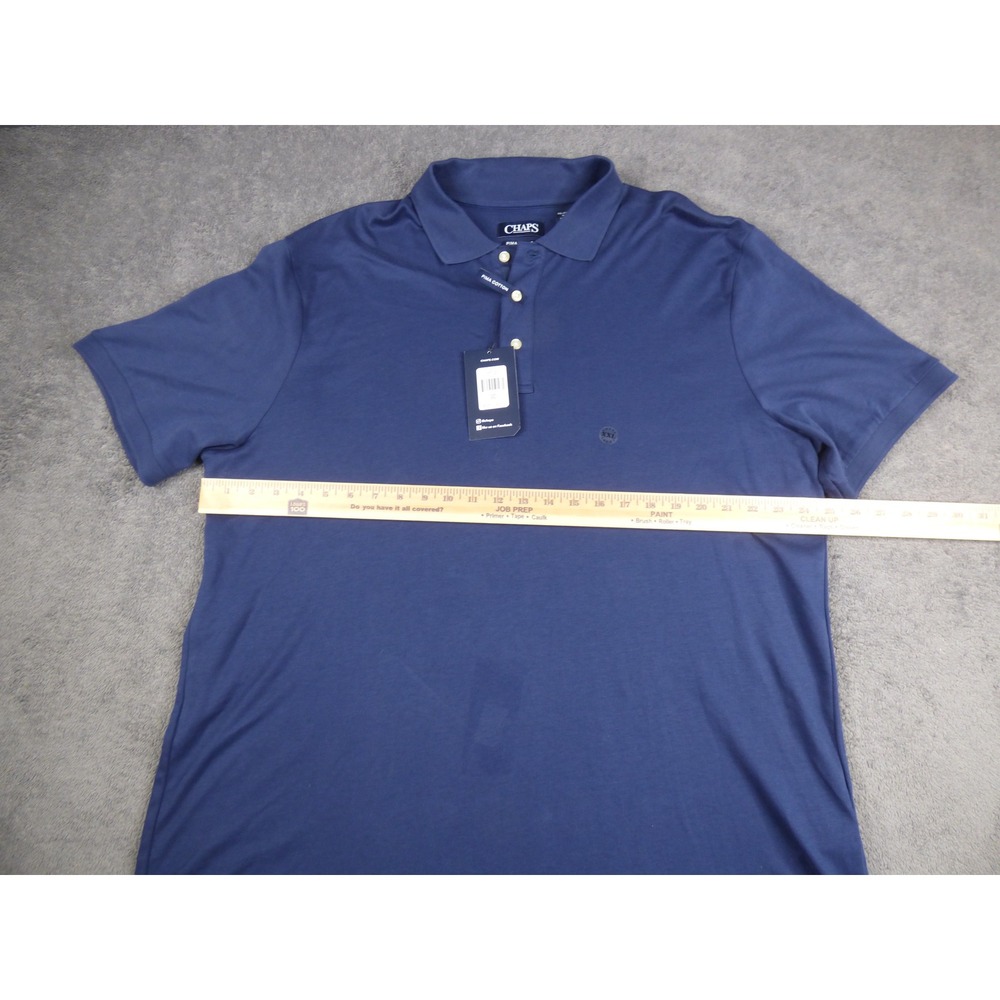 Chaps Mens XXL Pima Cotton Short Sleeve Polo Shirt Navy Blue Solid New - Picture 8 of 9